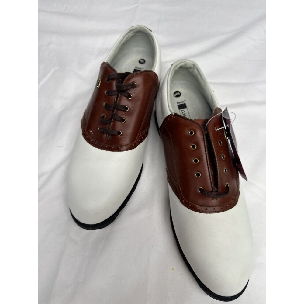 NWT Etonic Comfort Q Loc System Mens Golf Shoes White & Brown Size Small 10M‎